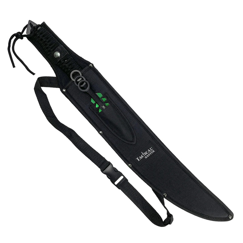 Tactical Master 26" Black/Green Machete Ninja Sword &  3 Throwing Knife Set
