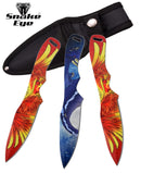Snake Eye Golden Phoenix and Blue Dragon Throwing Knife Set 8"