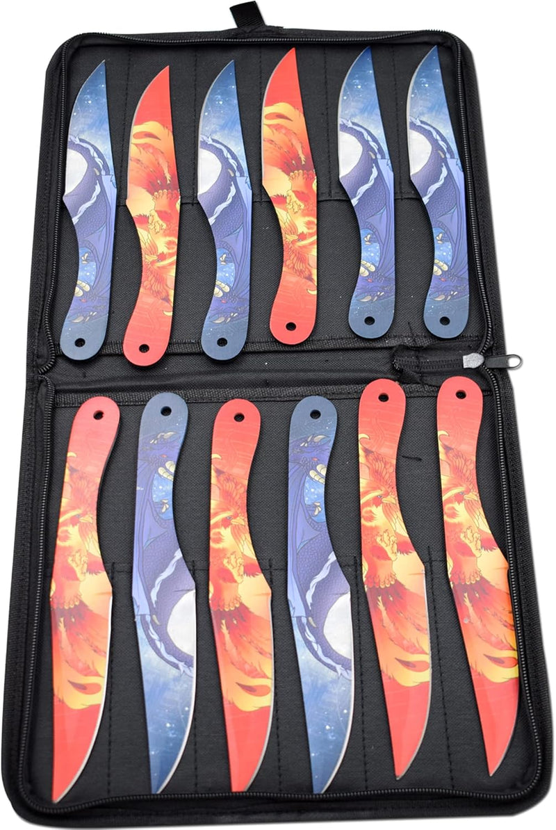 Snake Eye Tactical 8.5" Golden Phoenix and Blue Dragon Throwing Knife 12 Set