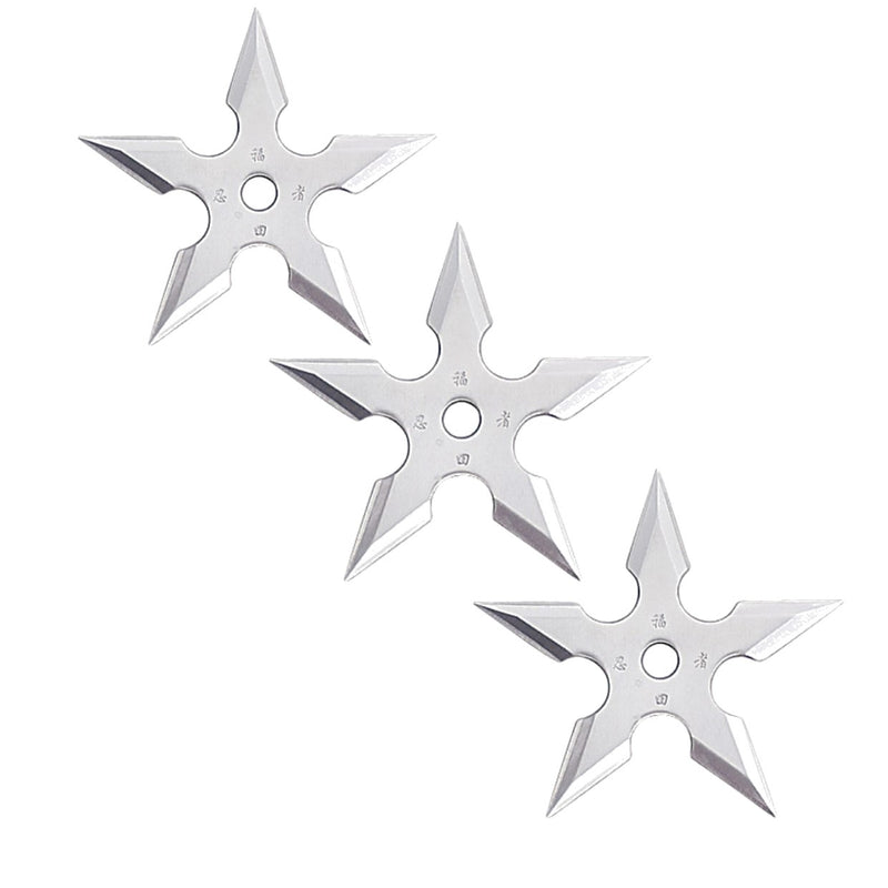 5 Point 3 Set Chrome Live Blade Throwing Stars 4″