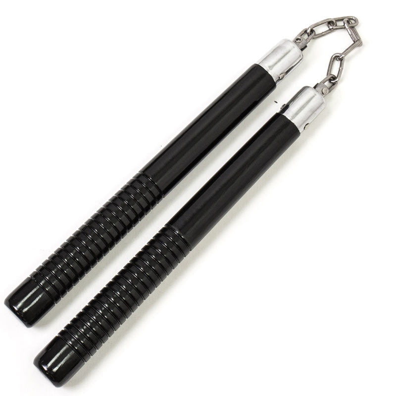 Nunchaku 12″ Black Round Wood with Grooves