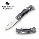 Wild Turkey Handmade 7.5" Black Inlay Silver Bolster Folding Knife