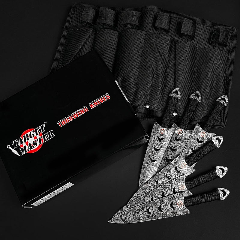 Target Master 6 Set Falcon Damascus Print Arrow Head Throwing Knife Set 6"