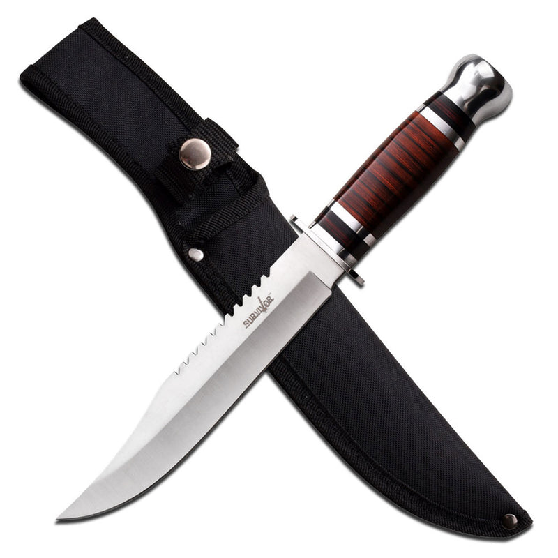 Survivor 12.25″ Wood Handle Fixed Blade Bowie Knife