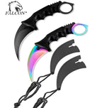 Falcon 7.5" Black & Rainbow Fixed Blade Karambit Knife Set