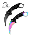 Falcon 7.5" Black & Rainbow Fixed Blade Karambit Knife Set