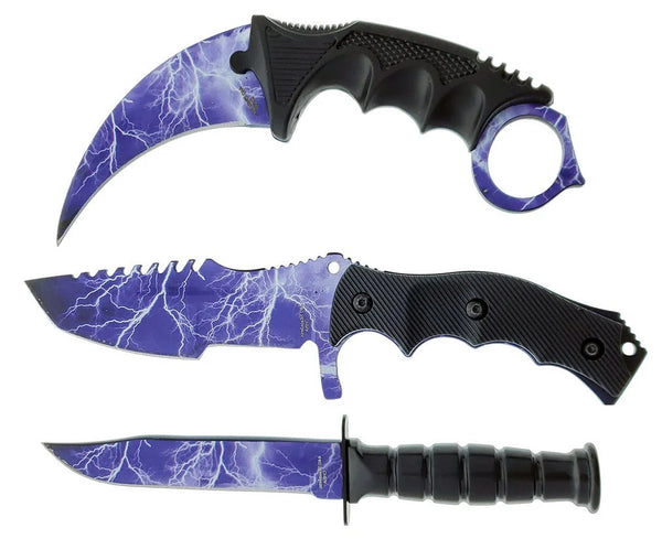 Falcon Tactical CS:GO Lightening Tactical Set: Huntsman Knife, Tactical Combat Knife, and Karambit Knife
