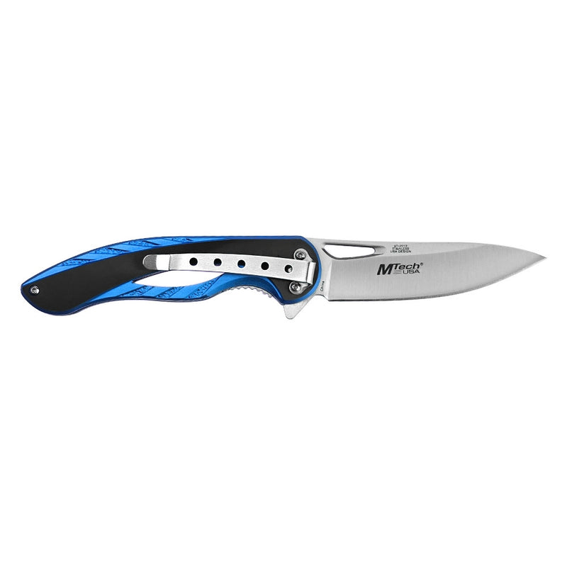 MTech USA 8" Blue Satin Drop Point Folding Knife