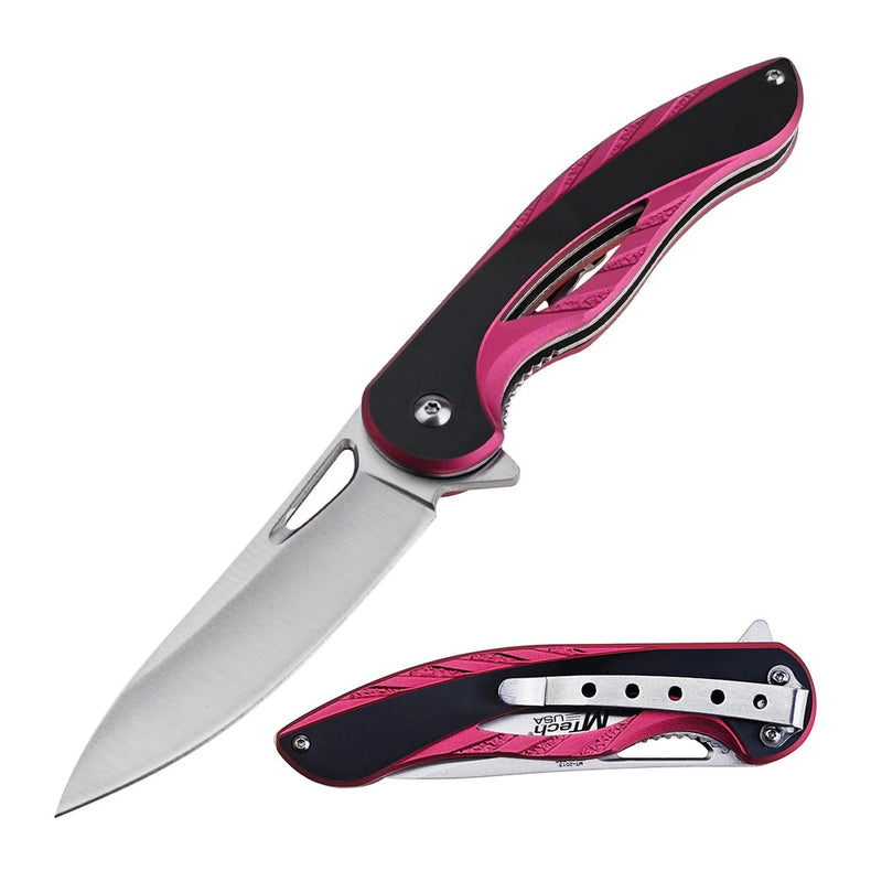 MTech USA 8" Pink Satin Drop Point Folding Knife