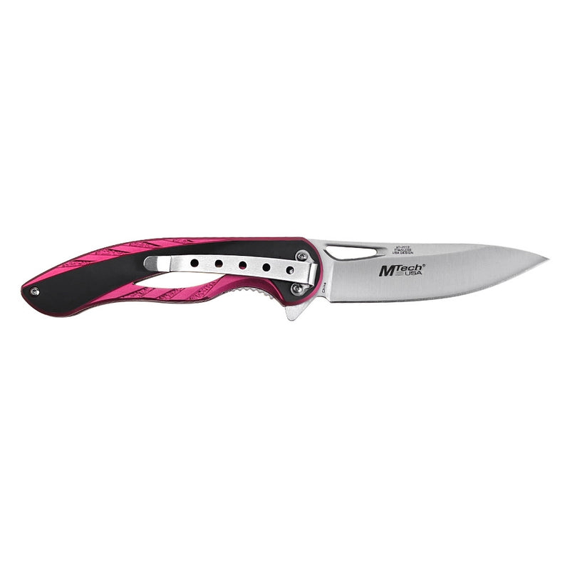 MTech USA 8" Pink Satin Drop Point Folding Knife
