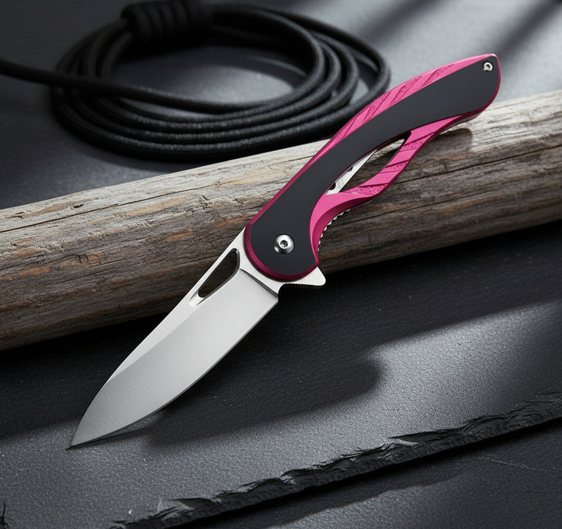 MTech USA 8" Pink Satin Drop Point Folding Knife