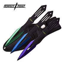 Perfect Point Green, Blue, Purple Arrowpoint Throwing Knife Set 6.5″