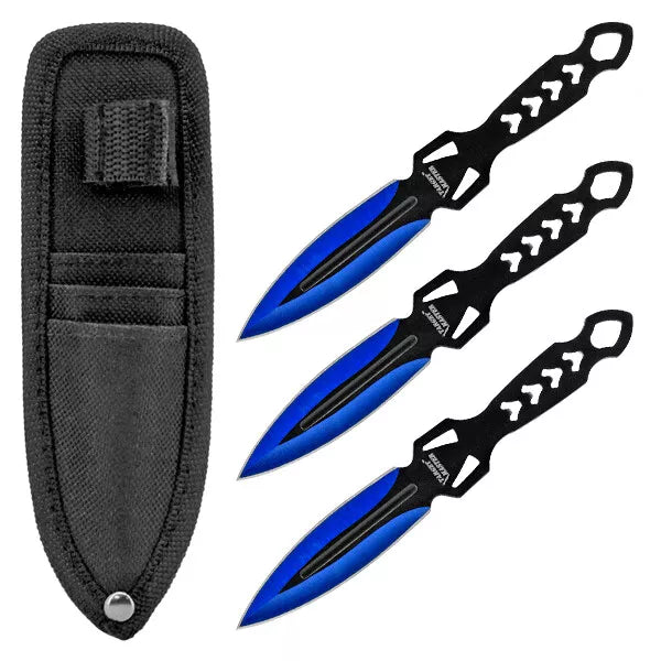 Target Master 3 Set Blue Stealth Dual Edge Spear Point Throwing Knife Set 6"
