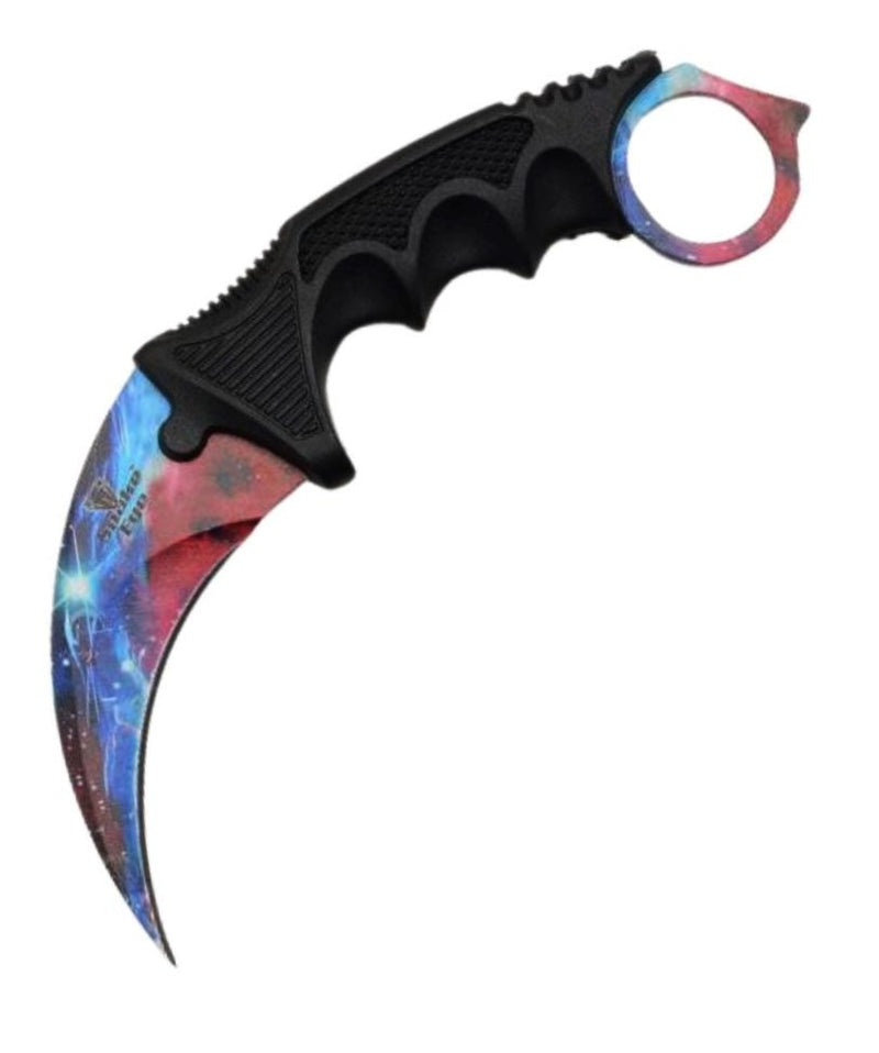 Snake Eye Blue Galaxy Karambit Tactical Fixed Blade 7.75″ Knife