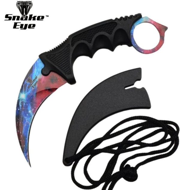 Snake Eye Blue Galaxy Karambit Tactical Fixed Blade 7.75″ Knife