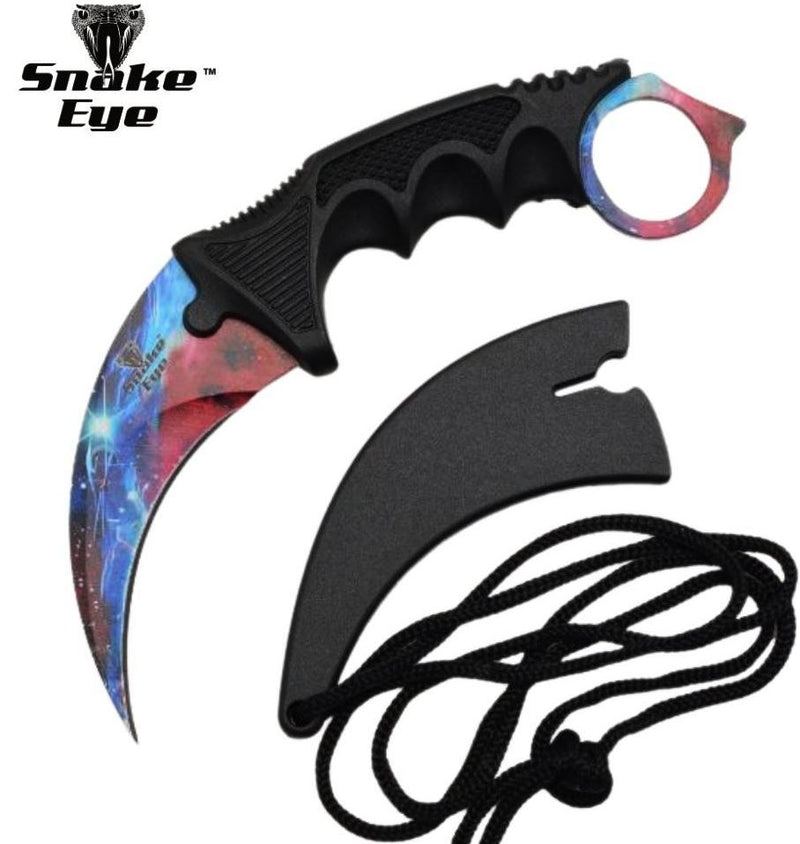 Snake Eye Blue Galaxy Karambit Tactical Fixed Blade 7.75″ Knife
