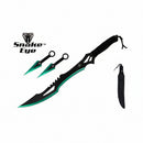 Snake Eye 25" Black/Green Machete Ninja Fantasy Sword & 2 Throwing Knife Set