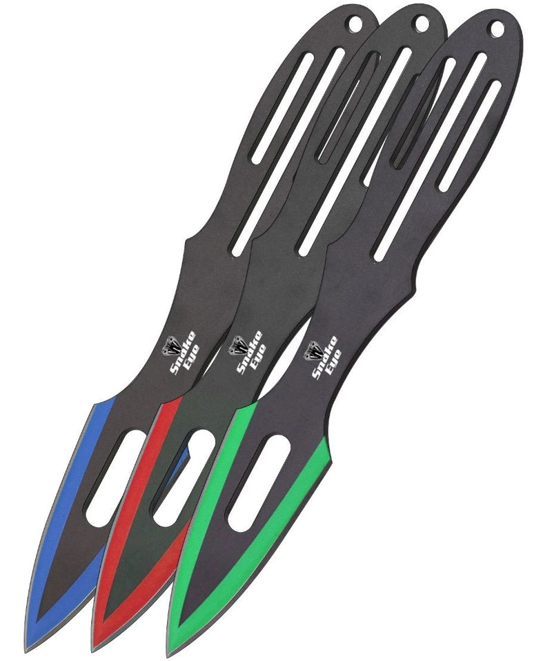 Snake Eye Coloured Cutout Spearpoint Throwing Knife Set 9"