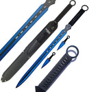 Tactical Master 27" Blue/Blk Ninja Machete Sword with 2 Throwing Knives