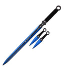 Tactical Master 27" Blue/Blk Ninja Machete Sword with 2 Throwing Knives