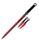 Tactical Master 27" Red/Blk Ninja Machete Sword with 2 Throwing Knives