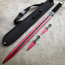 Tactical Master 27" Red/Blk Ninja Machete Sword with 2 Throwing Knives