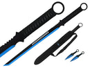 Tactical Master 27" Blue/Blk Tanto Machete Sword with 2 Throwing Knives