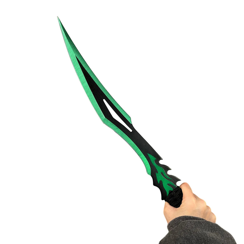 Tactical Master 20" Green Flame Machete & Throwing Knife Set