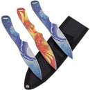 Snake Eye Golden Phoenix and Blue Dragon Throwing Knife Set 8"