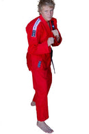 Comp Label BJJ Red Kimono Diamond Weave