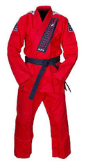 Comp Label BJJ Red Kimono Diamond Weave