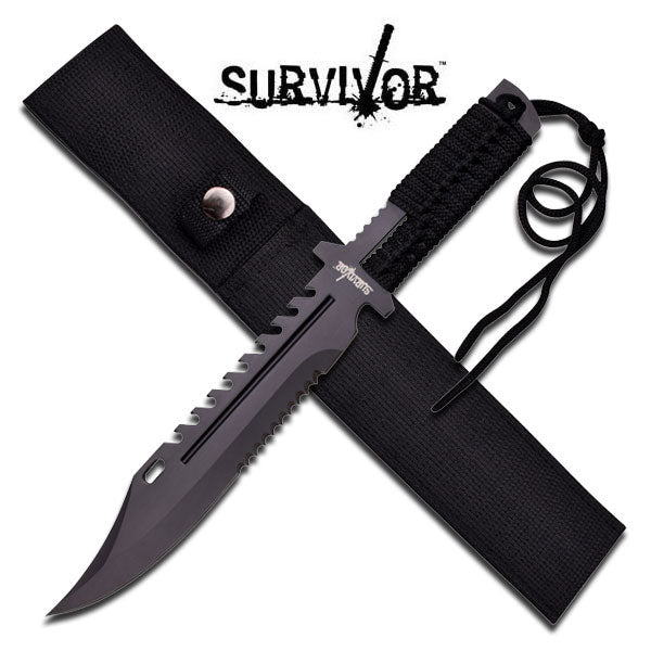 Survivor 13.5" Black Fixed Blade Bowie Knife