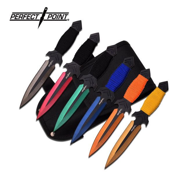 Backorder - Perfect Point Bound Handle Assorted Colour Throwing Knife Set 6.5″