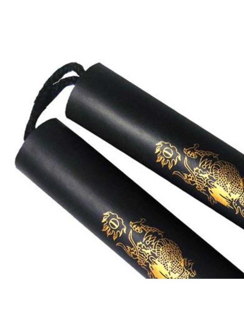 Nunchaku 12" Black Foam Rope with Gold Dragon