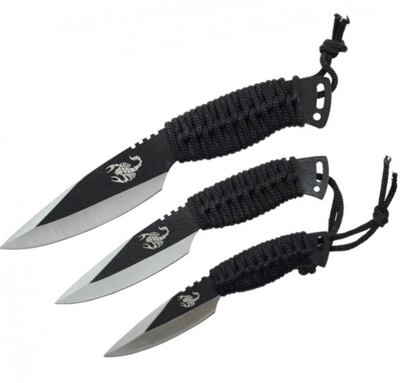 Aeroblades 10" 8.5" & 6.5" Scorpion Throwing Knife Set