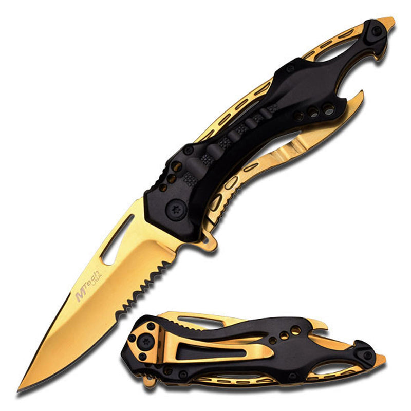 MTech USA 8″ Gold/Blk Drop Point Folding Knife